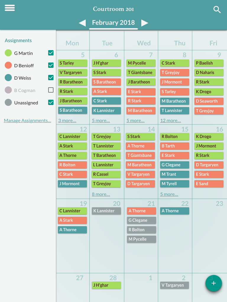 Courtroom calendar view