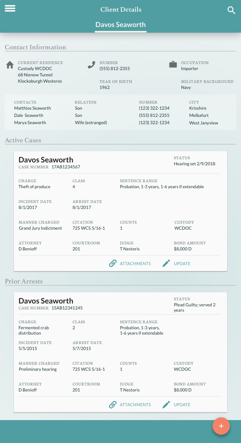 Client details screen
