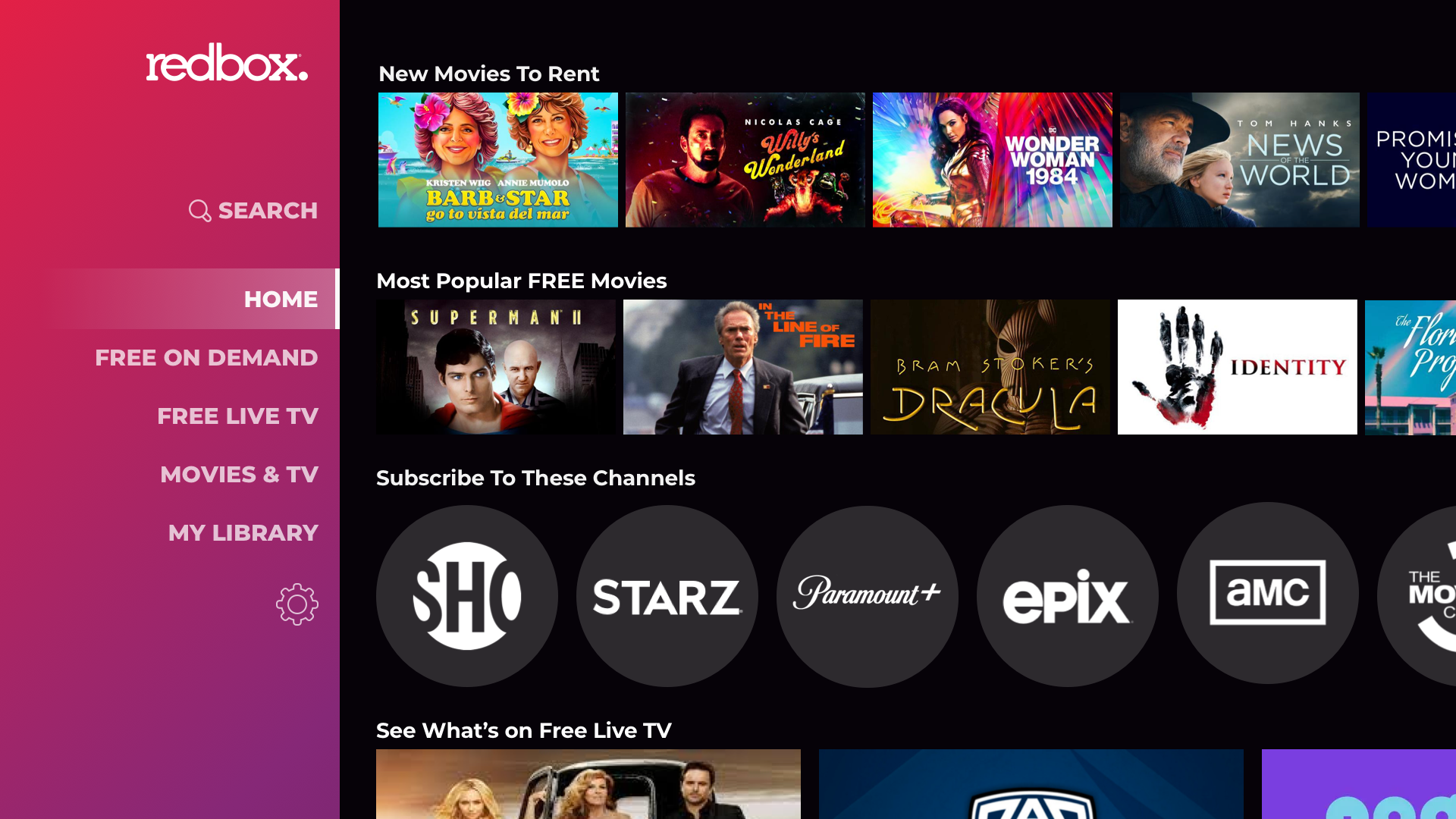 Redbox Vizio app, 2021 — after redesign