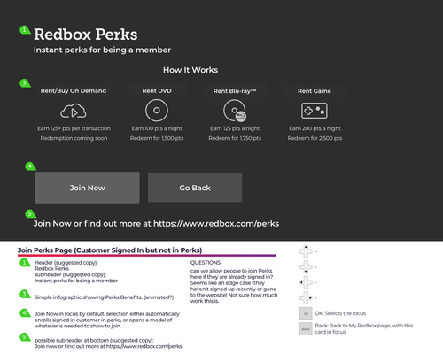 Perks status modal wireframe